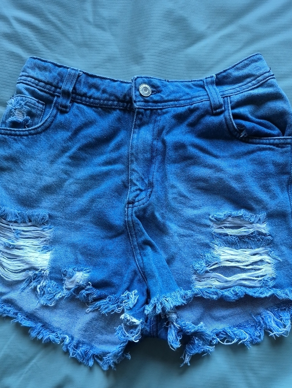 Denim Distressed High-Rise Women’s Shorts - Blue
